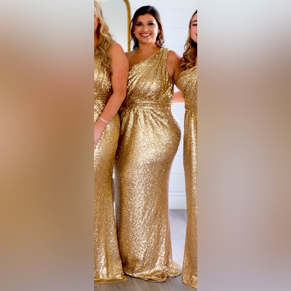 Revelry | Dresses | Bridesmaid Dress One Shoulder Gold With Sequence ...